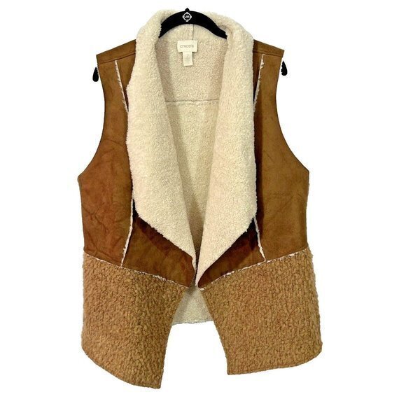 Chico's Jackets & Blazers - Chicos Faux Suede Sherpa Vest Size 2 Large Brown Sleeveless